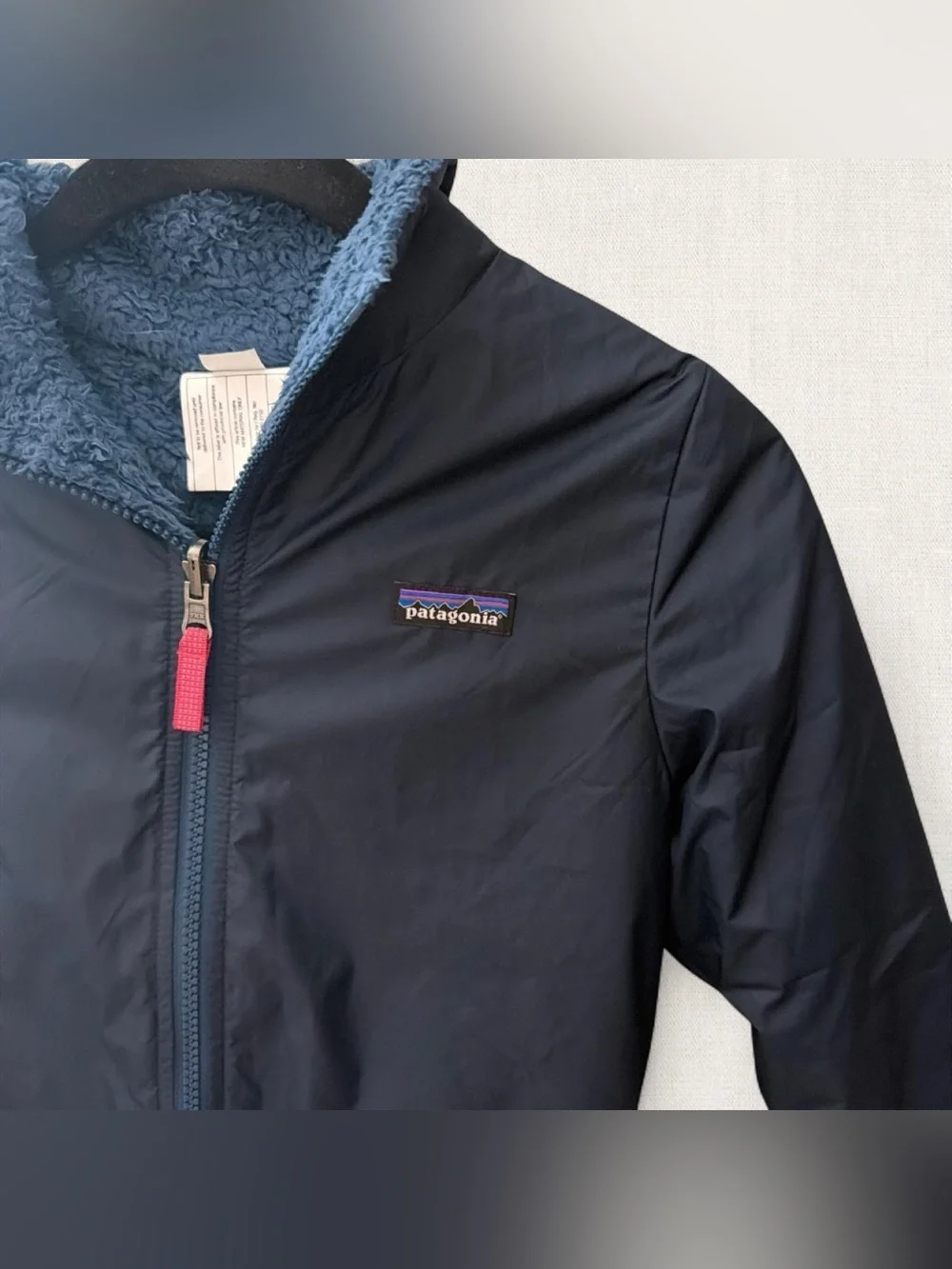 Patagonia Girls Navy Jacket with Light Blue Fleece Lining